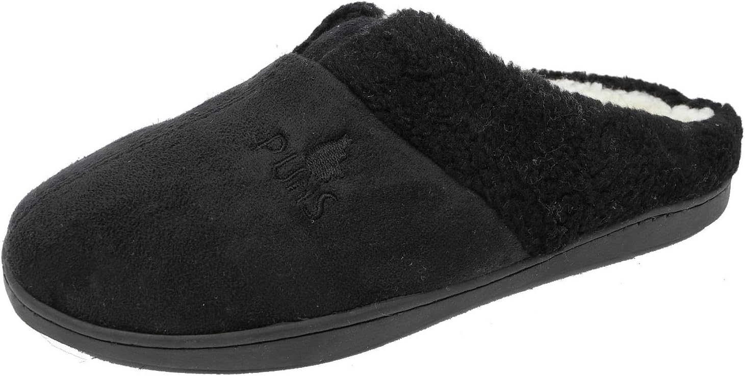 Pums Mens Micro Suede Warm Faux Sheepskin Lined Mules Slippers Black Size 7 8 9 10 11 12