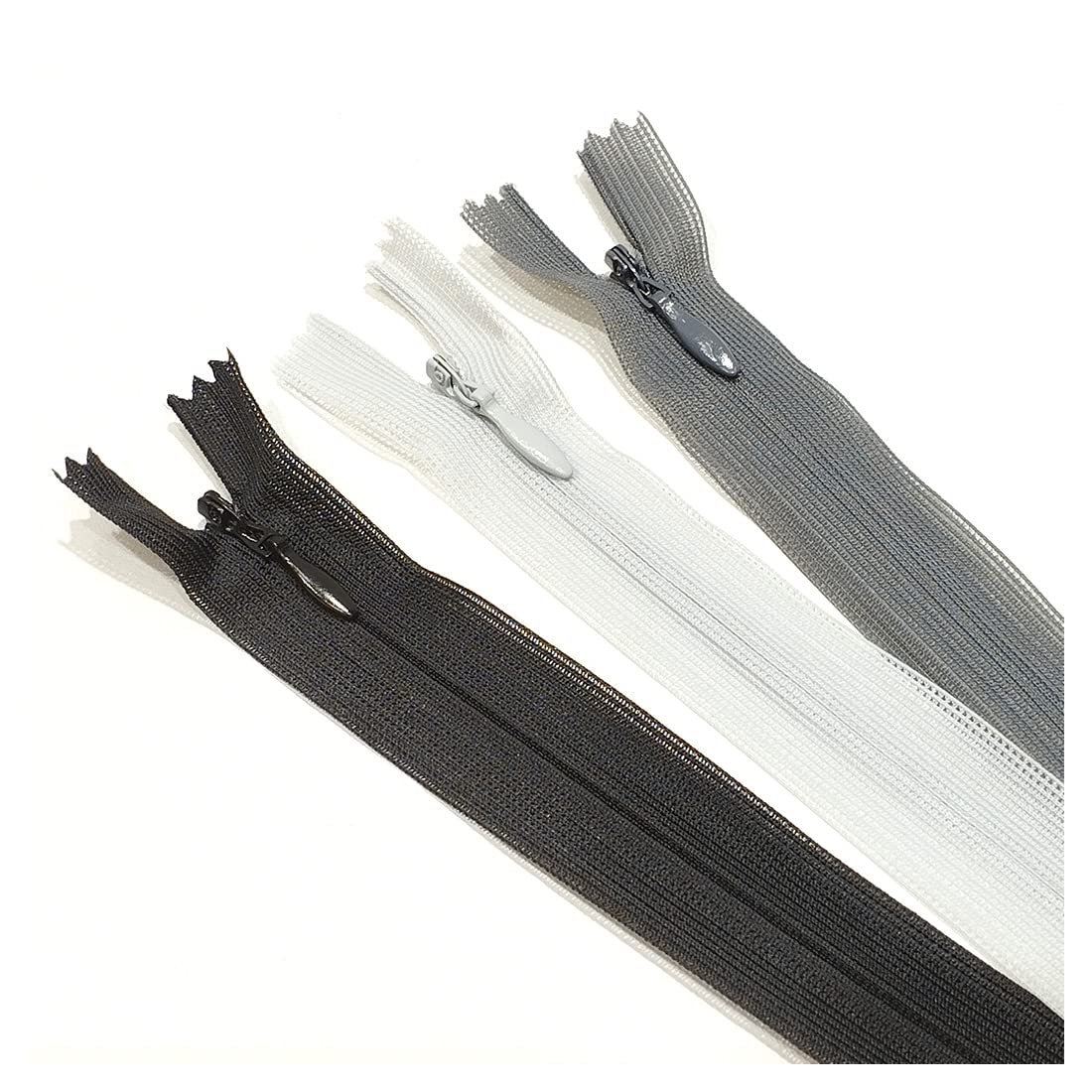 JYC CREATIVE Closed Invisible Zipper, Many Sizes and Colors Available, 3 Mesh, Fine Zipper, Elegant and Discreet for Sewing on Clothes, Dresses, Skirts, Sewing, (60 CM, 3 Colors-7)