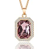 EVEVIC Austrian Crystal Halo Octagon Pendant Necklaces for Women Fashion 14K Gold Plated Dainty Necklace Hypoallergenic Jewelry