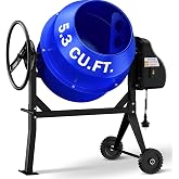 LDHTHOPI 5.3 Cu.Ft Portable Concrete Mixer, 750W (1HP) Heavy Duty Cement Mixing Machine with Wheels &amp; Stand for Mortar, Stucco, Fodder - Industrial Mixer for Construction, Blue