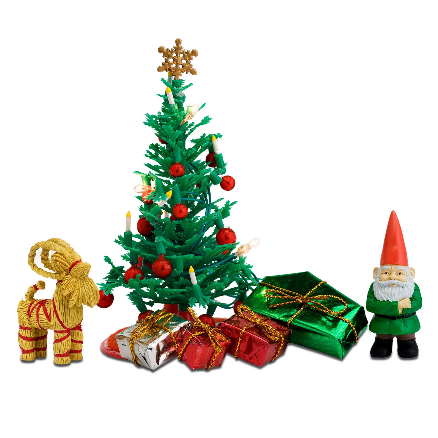 LUNDBY Dolls House Christmas Tree with Lights LED + Santa — 7-piece Doll House Accessories — Dolls House Furniture for 11cm Mini Dolls — Age 4+ 1:18