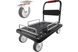 CHINCO STAR Platform Trucks Flatbed Cart Heavy Duty with Brake Wheels & Fence Foldable Hand Cart 1300lbs Capacity 36"x24" Moving Dolly for Furniture/Office/Groceries/Garage, Black