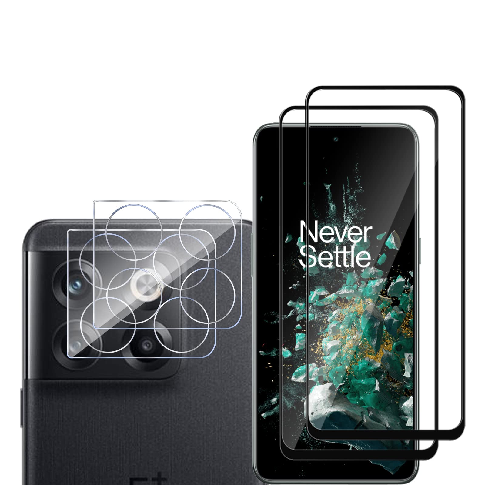 GMUJIAO [2+2 Pack Compatible with OnePlus 10T for Tempered Glass Screen Protector & Camera Lens Protector,HD Full Screen Tempered Glass Film[Anti-Shatter]-Black