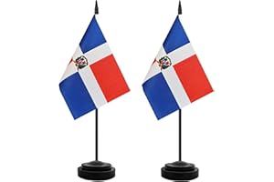 TRENDPOW 2 Pack Dominica Desk Flag, Dominican Table Office Flags, Small Miniature Desktop Flag With 12" Solid Black Pole and Black Base, Classroom, Offices Meeting Desk Decoration (Dominica)