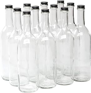North Mountain Supply - W5CTCL-BK 750ml Clear Glass Bordeaux Wine Bottle Flat-Bottomed Screw-Top Finish (Black Metal Lids)