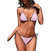 Zuvebamyo Women's Color Block Triangle Bikini Sets Two Piece String Swimsuit Spaghetti Strap Bathing Suits