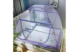 AMMER Portable Pop-Up Mosquito Net Tent for Bed Baby Adults Trip, L79 x W71 x H59 inch Large Folding Mosquito Netting with Net Bottom, 2 Entries, Suit for Twin to King Size Bed