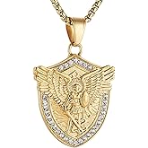 AsAlways St. Michael the Archangel Necklace for Men Stainless Steel Retro Gold Angel Exorcism Protect Amulet Pendant Necklace Jewelry Gift