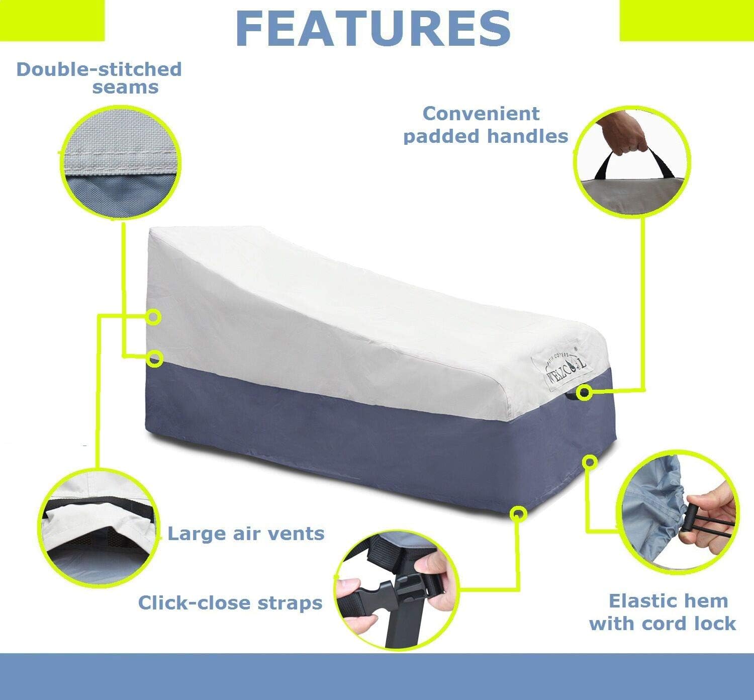 WELLCOOL Waterproof Patio Lounge Chair Cover Heavy Duty Outdoor Chaise Lounge Covers, 68" L x 34" W x 32" H: Kitchen & Dining