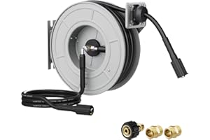 Giraffe Tools Pressure Washer Hose Reel 65ft, Retractable Power Washer Hose Reel, Heavy Duty, Wall/Floor Mounted, 3200 PSI, Silver