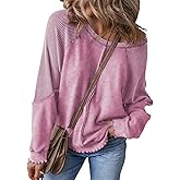 SHEWIN Womens Sweatshirt Oversized Casual Crewneck Long Sleeve Pullover Off The Shoulder Waffle Knit Tops for Women