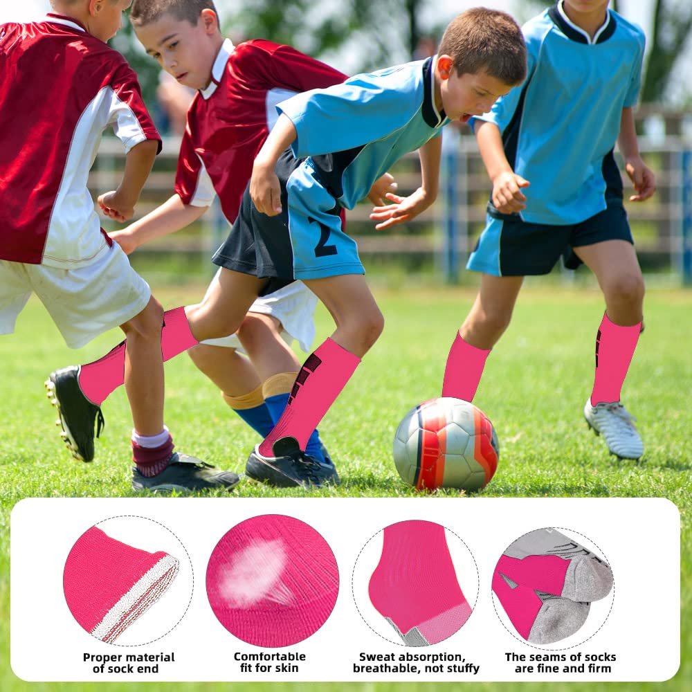 ZEPOHCK Kids Athletic Soccer Socks, 2 Pairs Knee High Socks for Youth Boys Girls for Shoe Size 3-6.5 / Ages 6-12