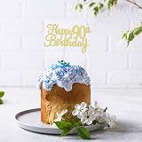 Gyufise 3Pcs Happy 90th Birthday Cake Topper Gold Glitter 90 Years Pick view 4