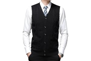 Men's V-Neck Button Up Vest Male Sleeveless Casual Sweater Knitwear Ribbed Knit Slim Fit Cardigan with Pocket