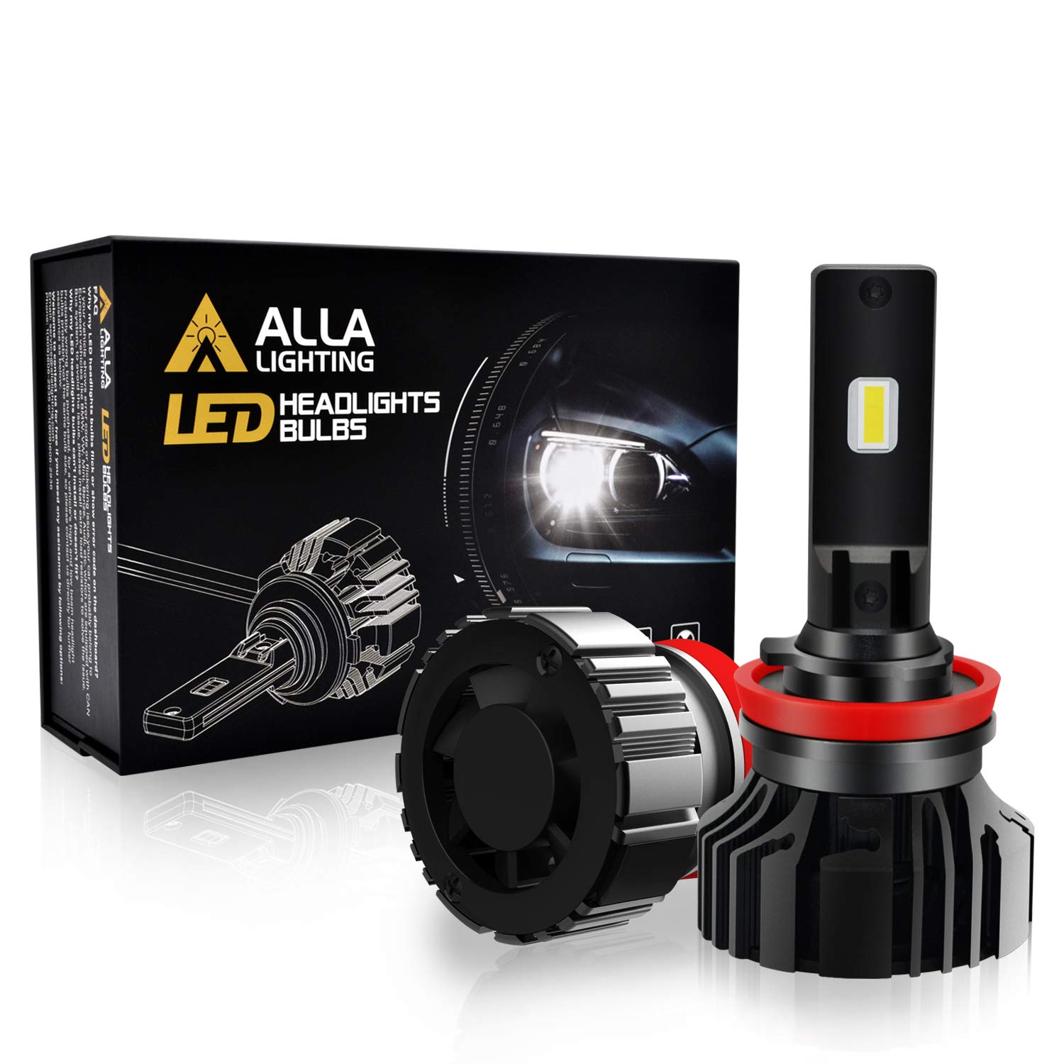 Alla Lighting Newest TXH H8 H9 H11 LED Bulbs Xtreme Super Bright Replacement 6V~24V, 6000K Xenon White