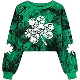CGTPI Womens St. Patrick's Day Crop Sweatshirts Funny Lucky Irish Shamrock Lantern Long Sleeve Spring Pullover Tops