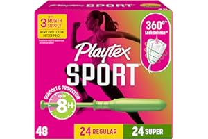 Playtex Sport Tampons Multipack (24ct Regular/24ct Super), Fragrance-Free - 48ct | Tampons Regular and Super, Playtex Tampon 