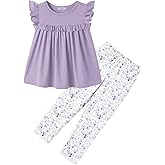 Arshiner Toddler Girls 2-Piece Outfits Ruffle Sleeve Tee & Elastic Waist Pants Kids Summer Clothing Set For 2–10 Years