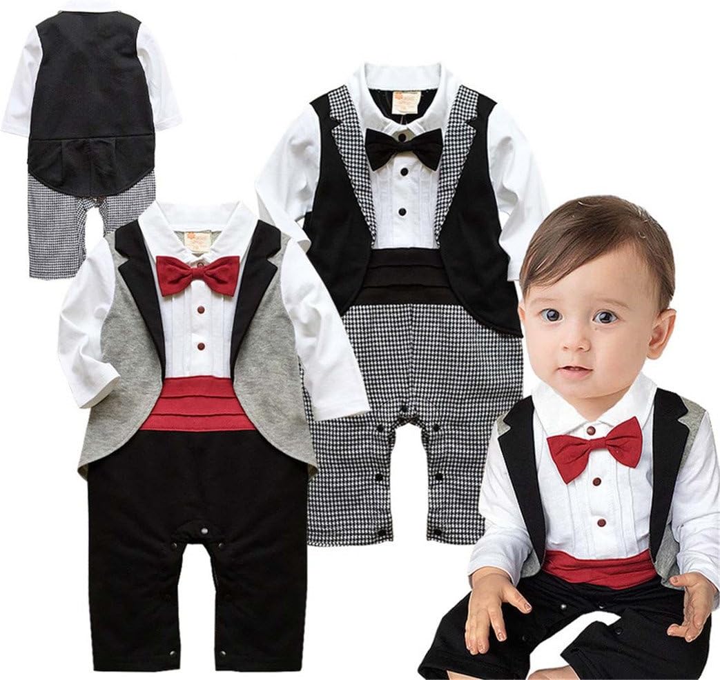 Angelchild Baby Boys Tuxedo Gentleman Onesie Romper Jumpsuit Formal Wedding Suit