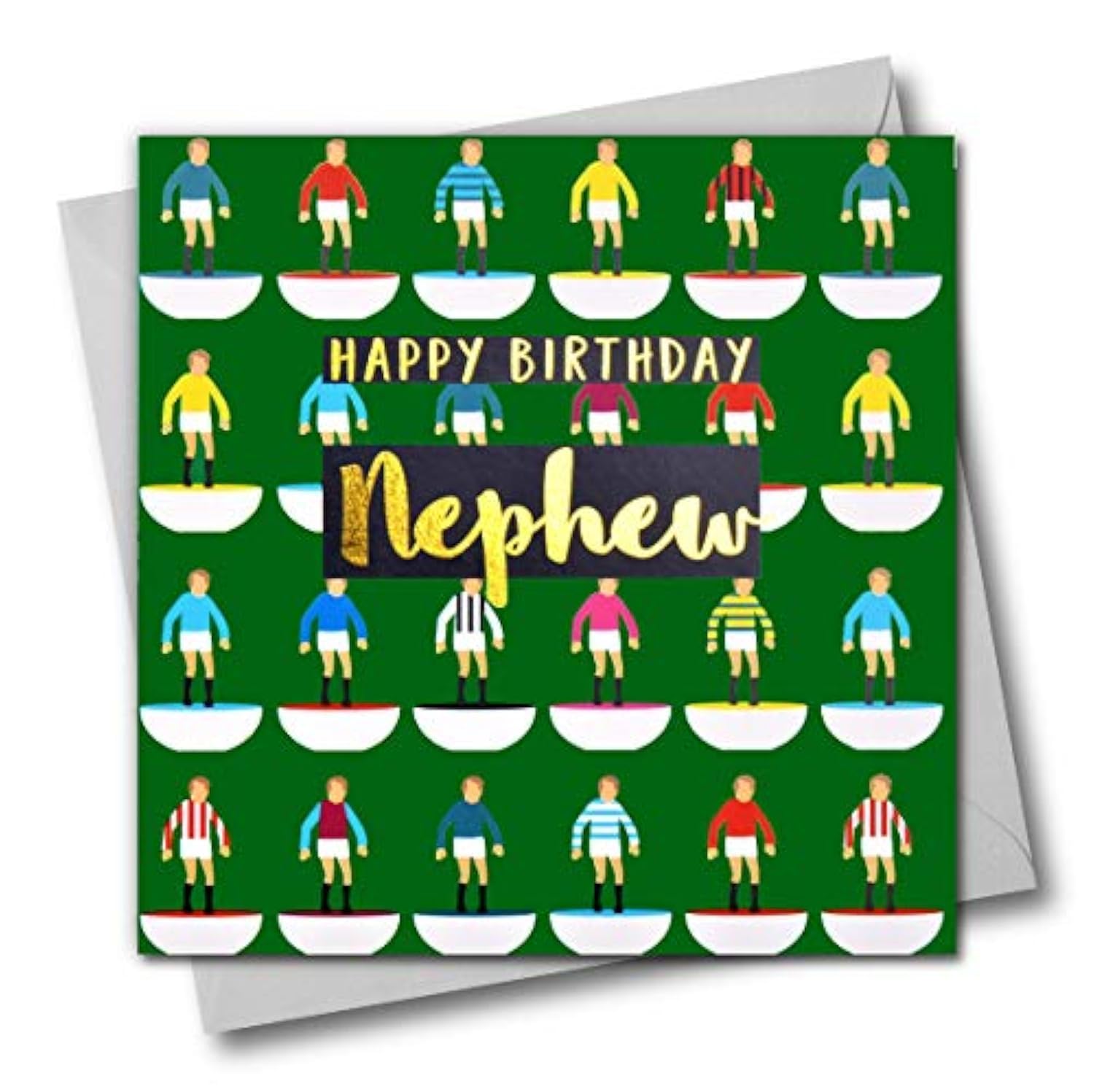 Claire Giles Greeting Cards, Happy Birthday Nephew Card, Footballers Design Birthday Greeting Card, Text Foiled in Shiny Gold