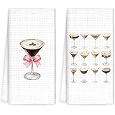 OINDADE Espresso Martini Gifts Kitchen Towels Set of 2, Espresso Martini Decor Hand Towels, Pink Bow Coquette Bow Espresso Martini Dish Towel Tea Towels for Kitchen Home Bar Cart Decor, 16x24In