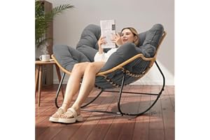 FZGhome Papasan Chair with Cushion, Oversized Outdoor Rocking Chair, Patio Egg Chair Outdoor, Wicker Modern Cozy Comfy Chair for Bedroom, Living Room, Garden, Balcony, Lawn, Dark Grey