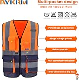 AYKRM Orange Navy Hi Vis Vest with Pockets Zipper Front High Visibility view 5