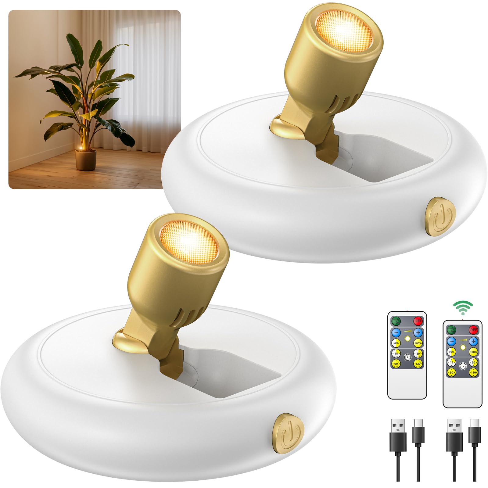 Photo 1 of Rechargeable Battery LED Spotlight Indoor: Wireless Mini Art Accent Spot Lights with Timer Remote - Small Dimmable Uplight for Plants Display Painting Dartboard Artwork Portrait Closet (2 pack-white)