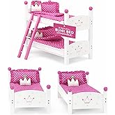 Emily Rose 18 Inch Doll Bunk Bed Set with Bedding & Ladder | Stackable Twin Beds for American Girl Dolls | Premium Wood Furniture Ages 5+