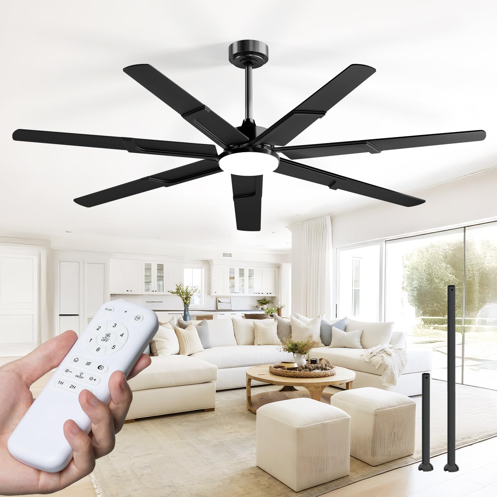 Photo 1 of Amico Ceiling Fans with Lights,66 inch Black Ceiling fan with Light and Remote, 6 Speed Reversible DC Motor, 3CCT, Dimmable, Quiet, Timer, Large Modern Ceiling Fan for Living room, Indoor/Outdoor