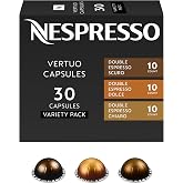 Nespresso Vertuo, Double Espresso Variety Pack, Mixed Roast, 30-Count Pods | Mixed-Roast Coffee Capsules, Malted cereal, woody and cocoa flavor spectrum