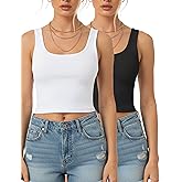 2Piece Crop Tops for Women, U Neck Sleeveless Tank Tops, Basic Cropped Racerback Going Out Tops Athletic Sports Shirts