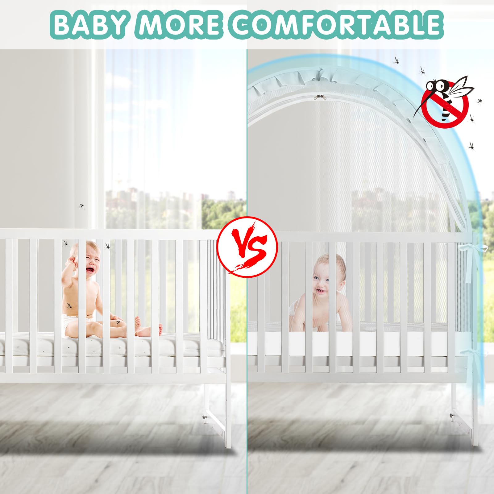 Crib Tent - Crib Net to Keep Baby in, Stop Baby from Climbing Out of Crib, Pop Up Crib Tent with Durable Breathable Net Double Zipper Strong Rods Installation Convenience