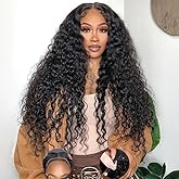 Wear and Go Glueless Wigs Human Hair Pre Plucked Pre Cut 7x5 HD Lace 200 Density Deep Wave Lace Front Wigs Human Hair with Drawstring Natural Hairline 26 Inch No Glue Curly Lace Front Wig for Women