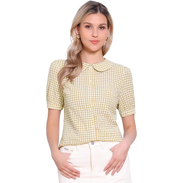 SweatyRocks Women's Y2K Short Puff Sleeve Button Down Fitted