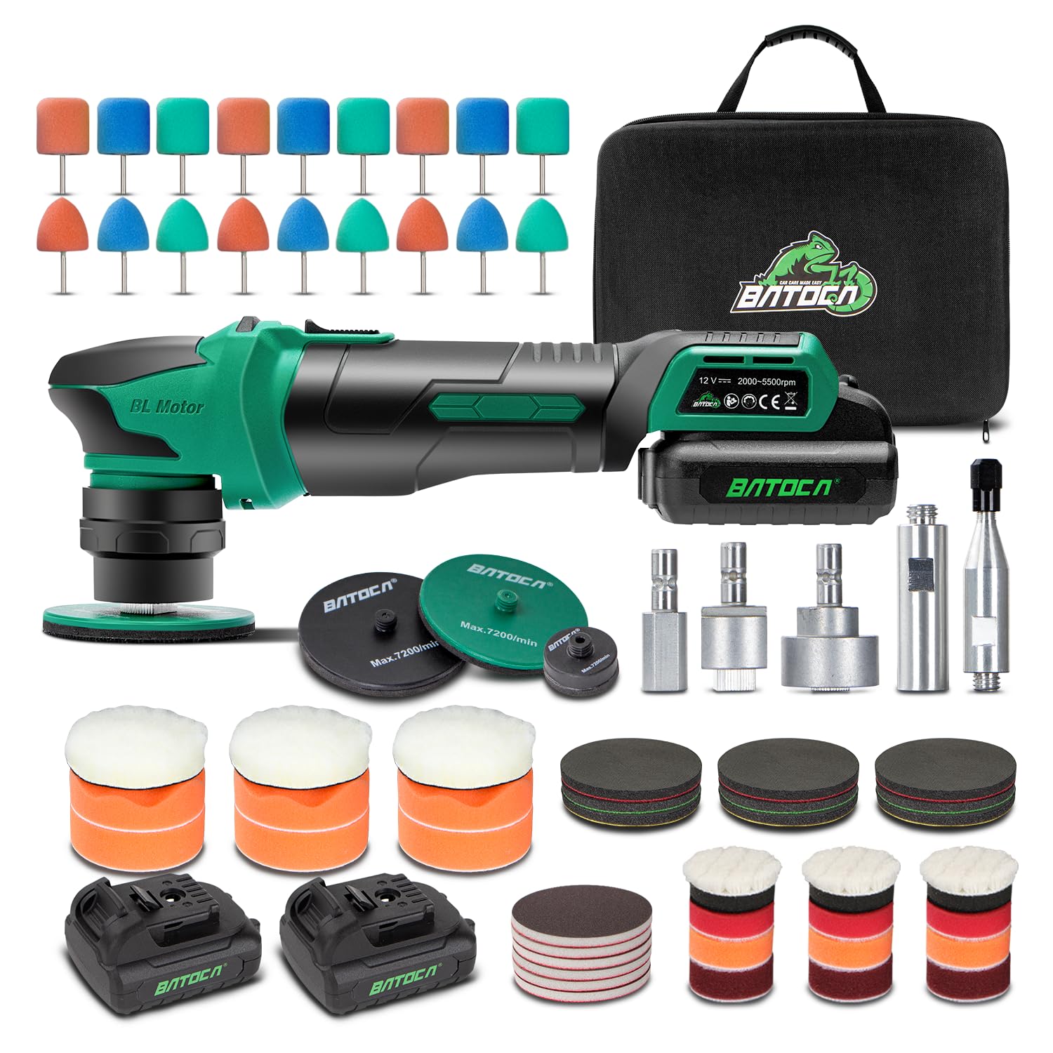 Photo 1 of BATOCA S4 Cordless Multi-Polisher-Set, with 2Pcs 12V 2.5Ah Batteries, RO&DA Car Buffer Polisher, 1&3inch Mini Brushless Polisher for Car Detailing, Complete Accessories Kit