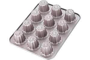 CHEFMADE Canele Mold Cake Pan, 12-Cavity Non-Stick Canele Muffin Bakeware Cupcake Pan for Oven Baking (Champagne Gold)