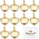 Beebeecraft 1 Box 30Pcs Heart Charms for Jewelry Making, 18K Gold Plated 3D Love Dangle Pendant Charms with Jump Ring for Mother's Day Valentine's Gifts Bracelet Necklace Earrings(10x10mm)