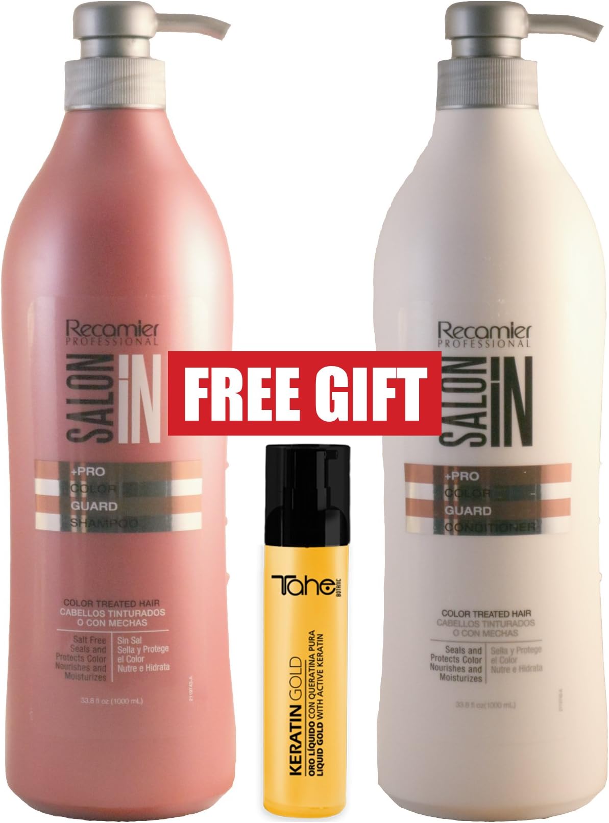 RECAMIER Professional Salon In Color Guard Shampoo 1000ml + Conditioner 1000ml + FREE TAHE KERATIN GOLD SERUM 30ml