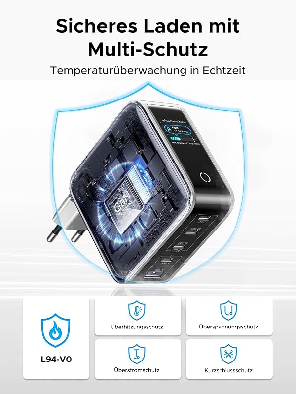 Nexode Pro 100W USB C Ladegerät, GaN Netzteil 5-Port, Smart Display