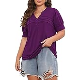 Corfrute Women's Plus Size Tops Short Sleeve V Neck Blouses Casual Tunic Spring Summer 2025 XL-4XL