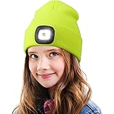 YunTuo LED Beanie for Kids, Unisex Rechargeable Headlamp Hat Winter Night Lighted Cap, Gifts for Kids Boys Girls