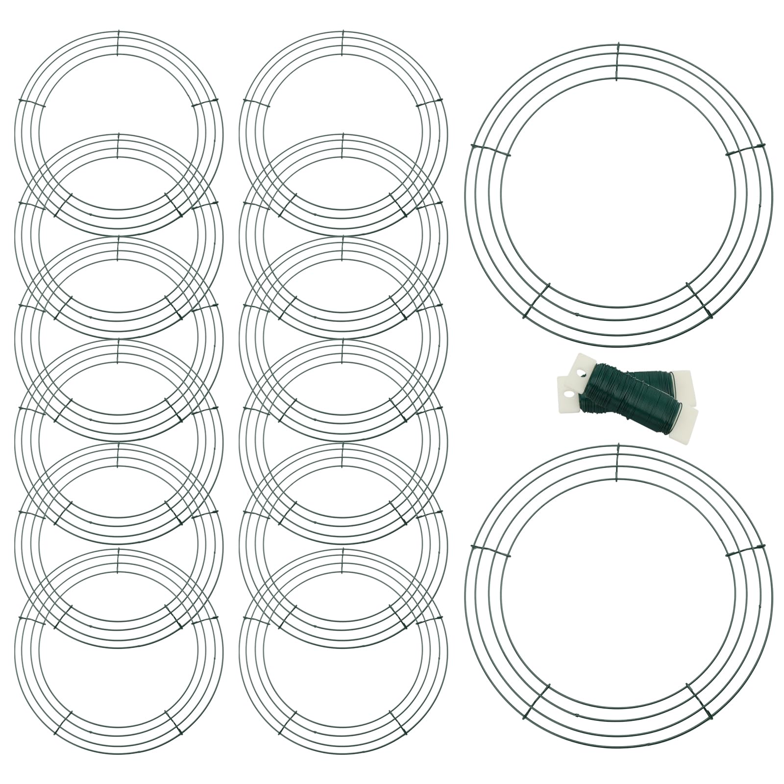 MANCHAP 12 PCS 12 Inch Wreath Wire Ring Frame, 30cm Green Wreath Making Rings with Florist Wire for Garden, Home Decoration
