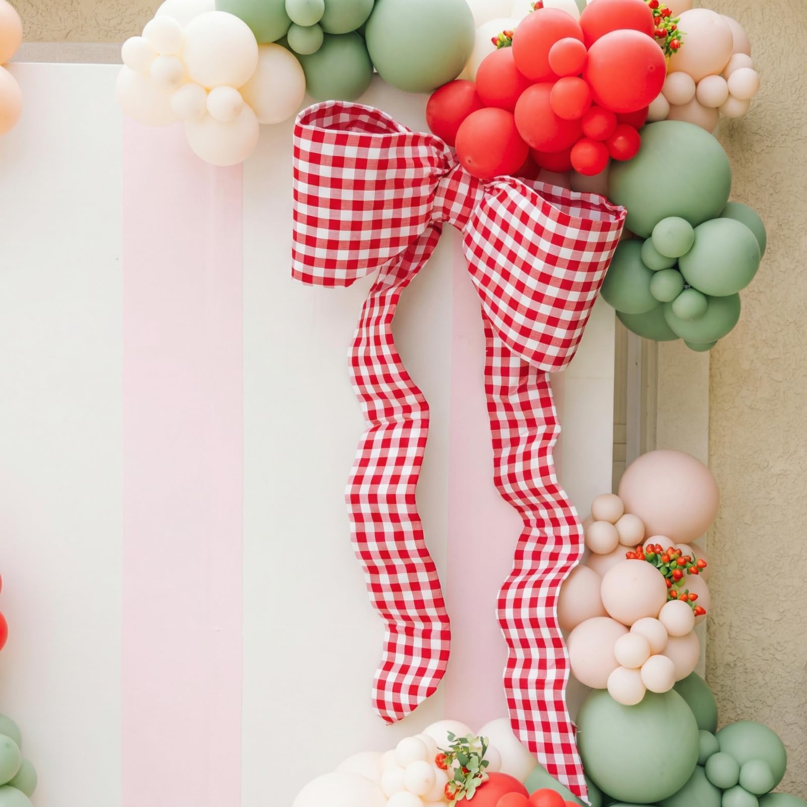 Photo 1 of HunnmingRe She's Ready to Pop Baby Shower Decorations 80"x 37" Giant Bow Red and White Gingham Party Decor She's About to Pop Decor Birthday That's Amore Bridal Shower Bachelorette Party Supplies