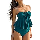 ZAFUL Womens 2025 Two Piece Bathing Suits Halter Bandeau Self-Tied Tankini Set Swim Top with Bottom Tummy Control Swimsuit