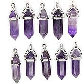 ALEXCRAFT Wholesale Natural Amethyst Crystal Pendant 10 PCS Hexagonal Healing Reiki Quartz Stones Bulk for Jewelry Making