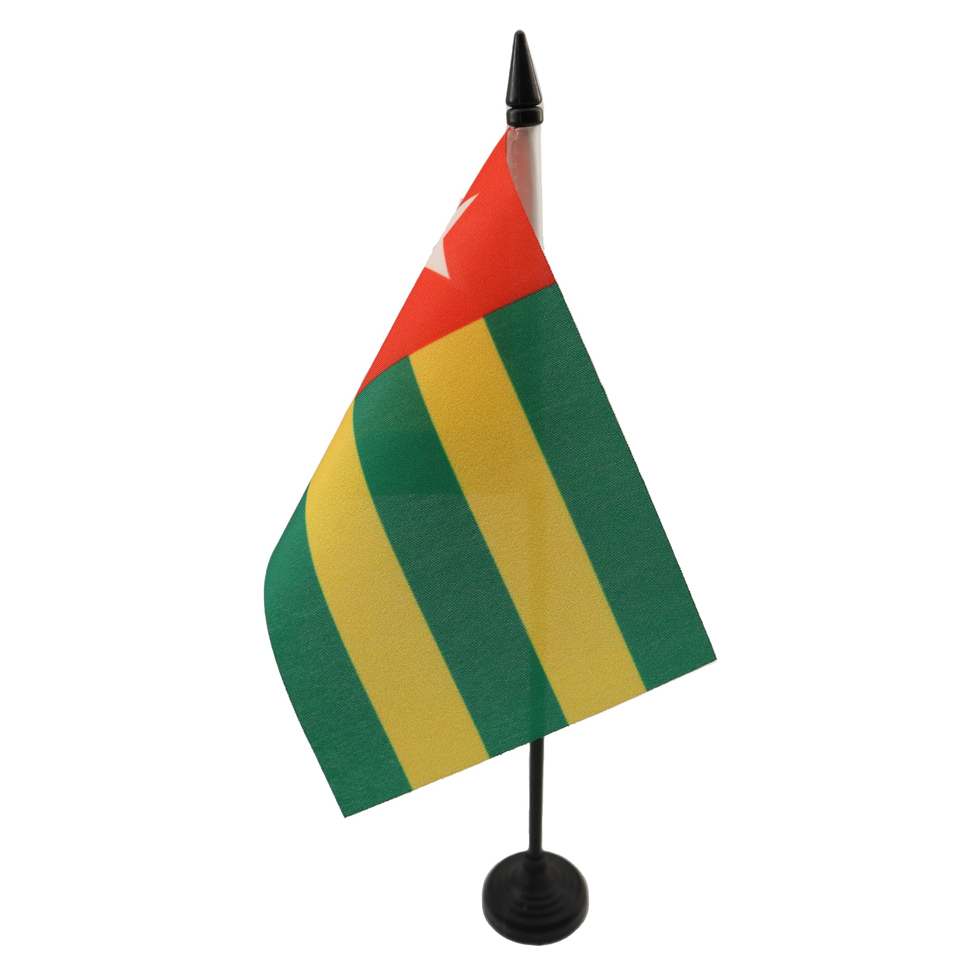 AZ FLAG - Togo Table Flag 4'' x 6'' - Togolese Office Mini Banner 100% Polyester 15 x 10 cm - Mini Desk Flag with 10'' Pole and Black Plastic Base — image 1