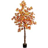 Nearly Natural 5-FT Deluxe Autumn Artificial Maple Tree, Faux Fall Décor for Home, Decorations for Fall, Autumn, Thanksgiving, and Halloween with Black Nursery Pot