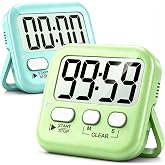 Antonki 2 Pack Digital Timer for Kids Classroom Kitchen Timers for Cooking | With 2*AAA Battery, Count Up / Down, Loud Alarm &amp; Silent Flash‑Light Mode, Magnetic Back, Kickstand, School Teacher Supplies