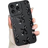 LSL Case for iPhone 15 Pro Max Black Ribbon Bow Pattern Print Design Soft TPU Full Camera Lens Anti-Drop Anti-Scratch Shockproof Protective Slim Cover for Women Girls